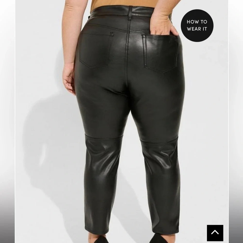 TORRID BLACK FAUX LEATHER HIGH RISE PANTS SIZE 18 - Picture 2 of 7